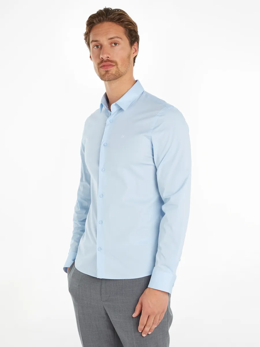 

Деловая рубашка Calvin Klein "STRETCH POPLIN SLIM SHIRT" с логотипом Calvin Klein на груди, синий