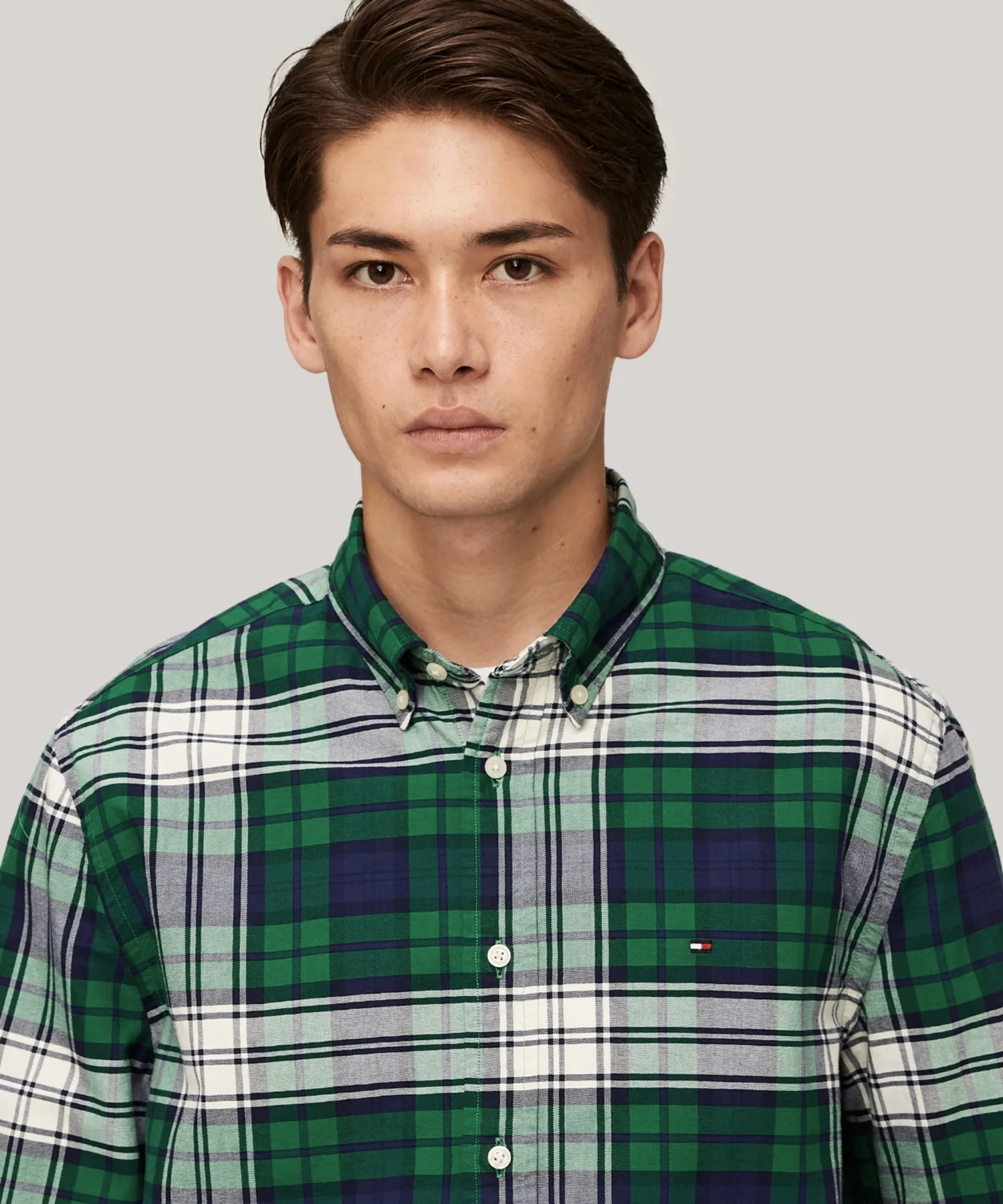 Унисекс рубашка в клетку Tommy Hilfiger оксфорд, зелёная — фото 3