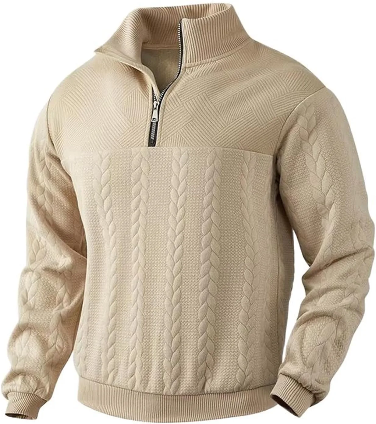 

Мужской вязаный свитшот с полумолнией, стойкой и капюшоном в стиле пэчворк, цвет Khaki LISHIREN