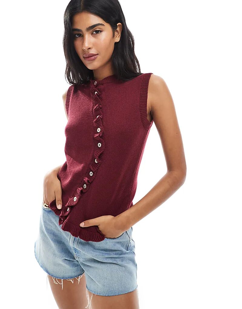 

Трикотажный топ ASOS DESIGN с неровным вырезом и оборкой по краю цвета ржавчины
