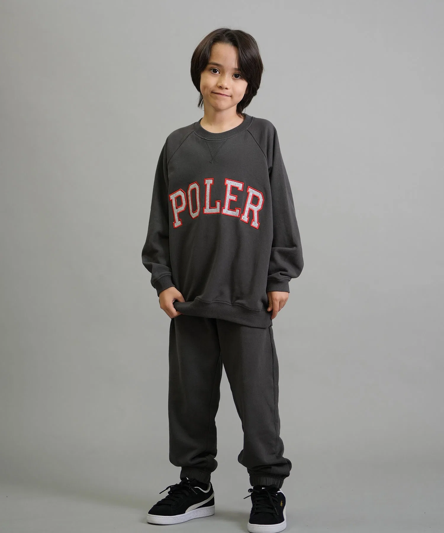 Детские хлопковые штаны POLeR KIDS SWEAT PANTS серые — фото 4