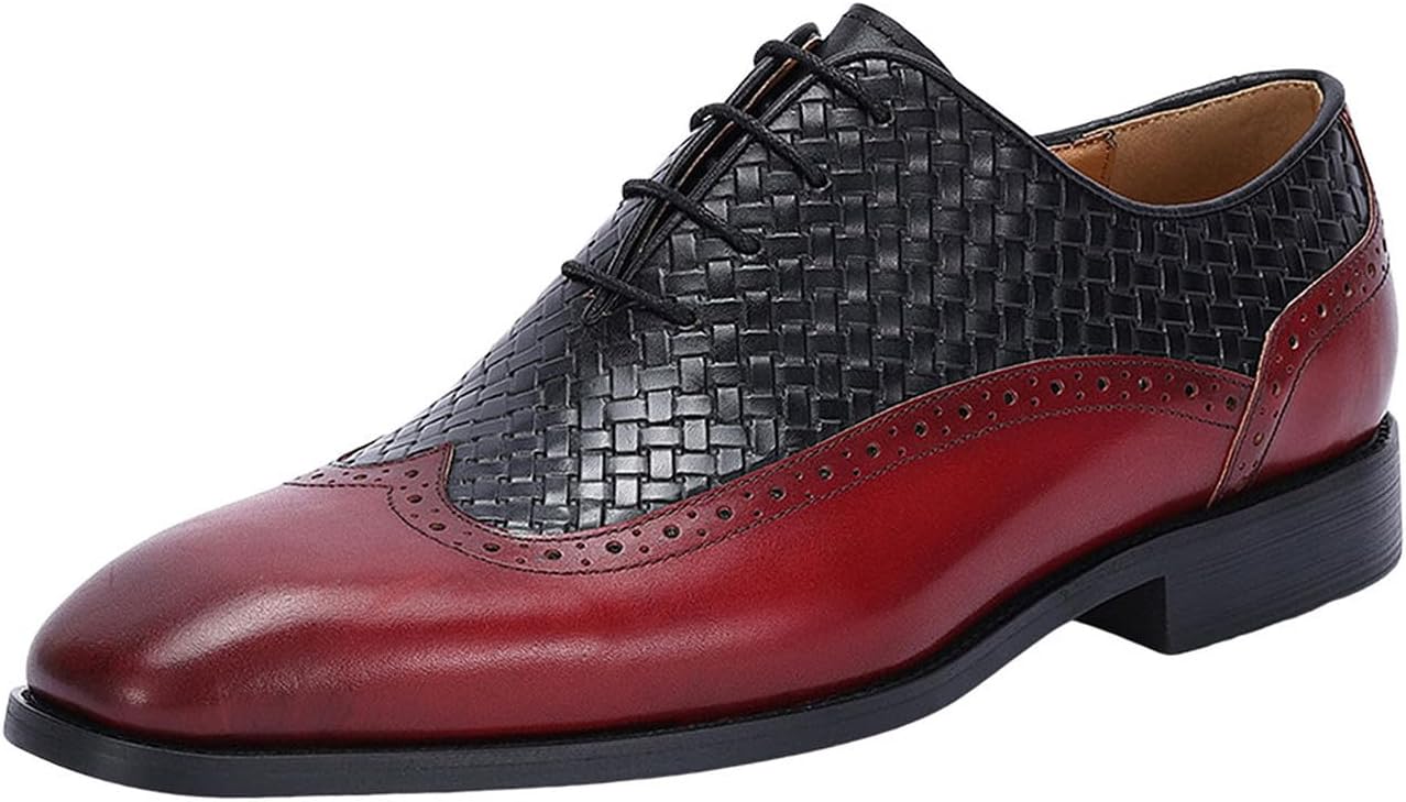 

Мужские оксфорды Santimon с крыльями и брогированием, с плетеной кожей - вручную тонированные формальные туфли цвета бычьей крови и черные для бизнеса, свадьбы, выпускного, церкви, вечеринки