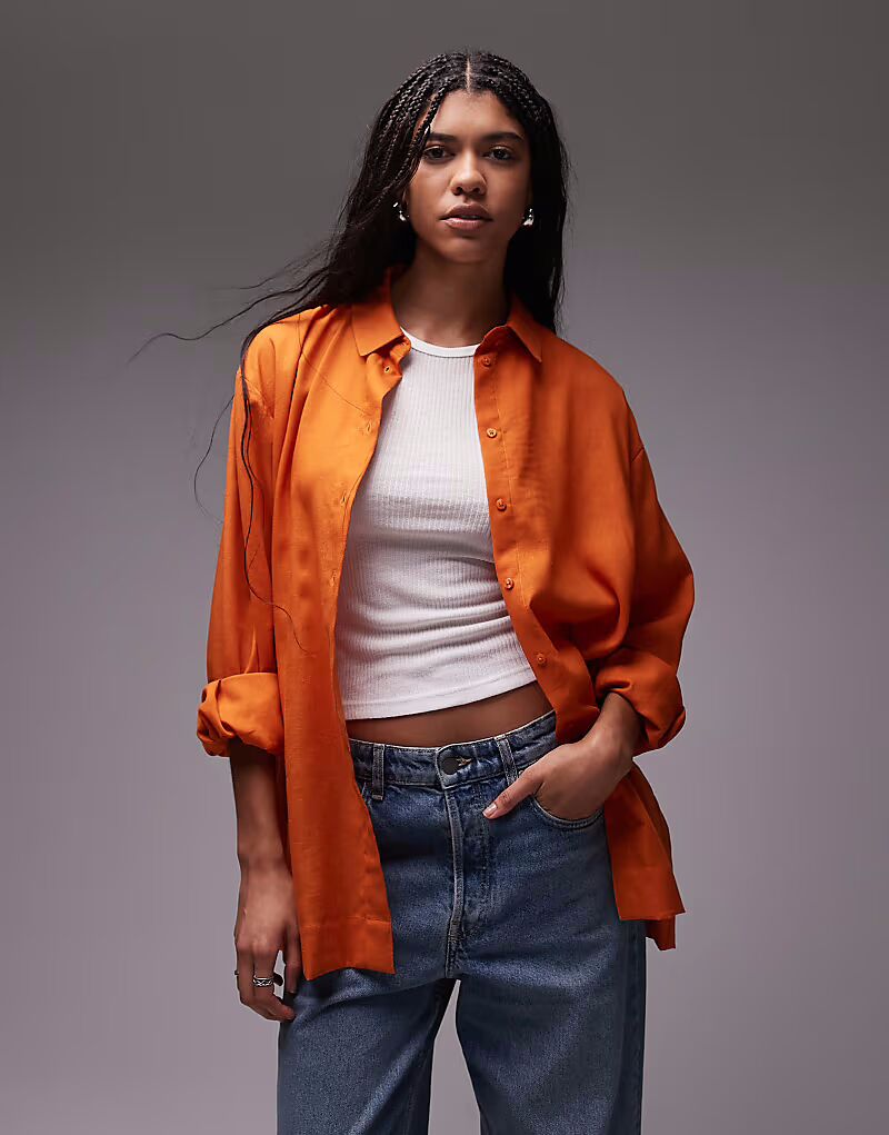 

Рубашка Topshop из льна оранжевого цвета