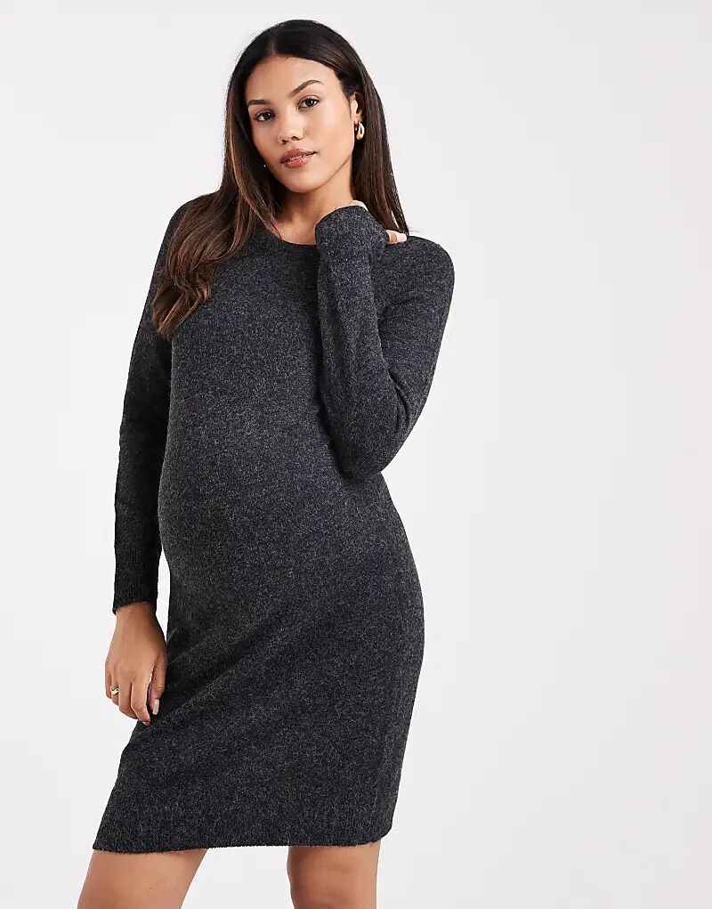 

Мягкое трикотажное мини-платье Vero Moda Maternity с круглым вырезом, черное меланжевое