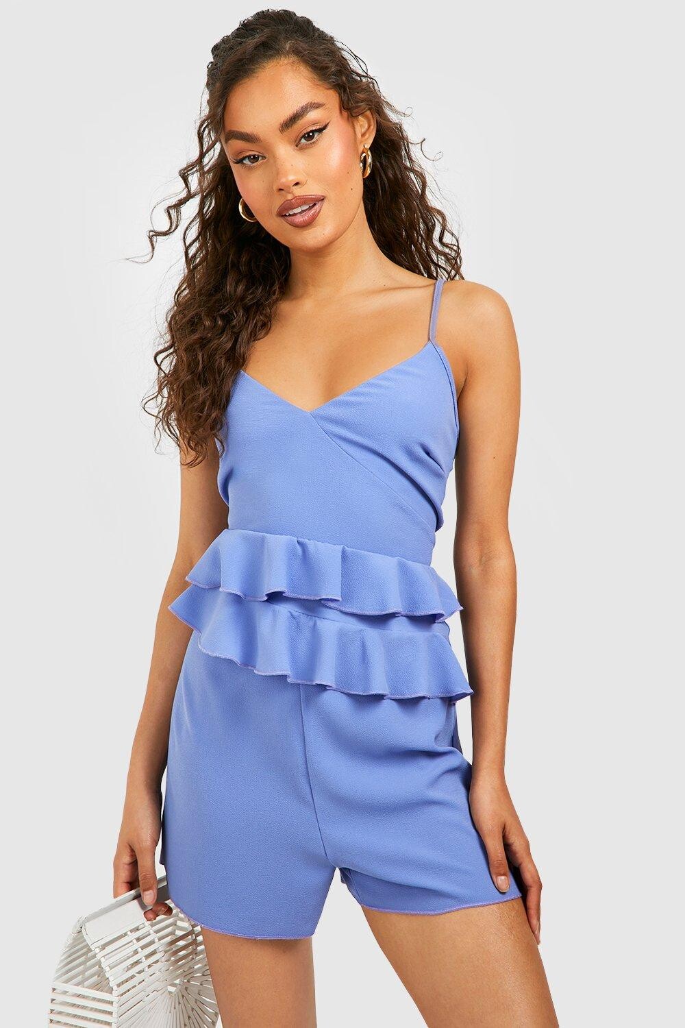 

Шифоновый комбинезон с рюшами Boohoo, аква