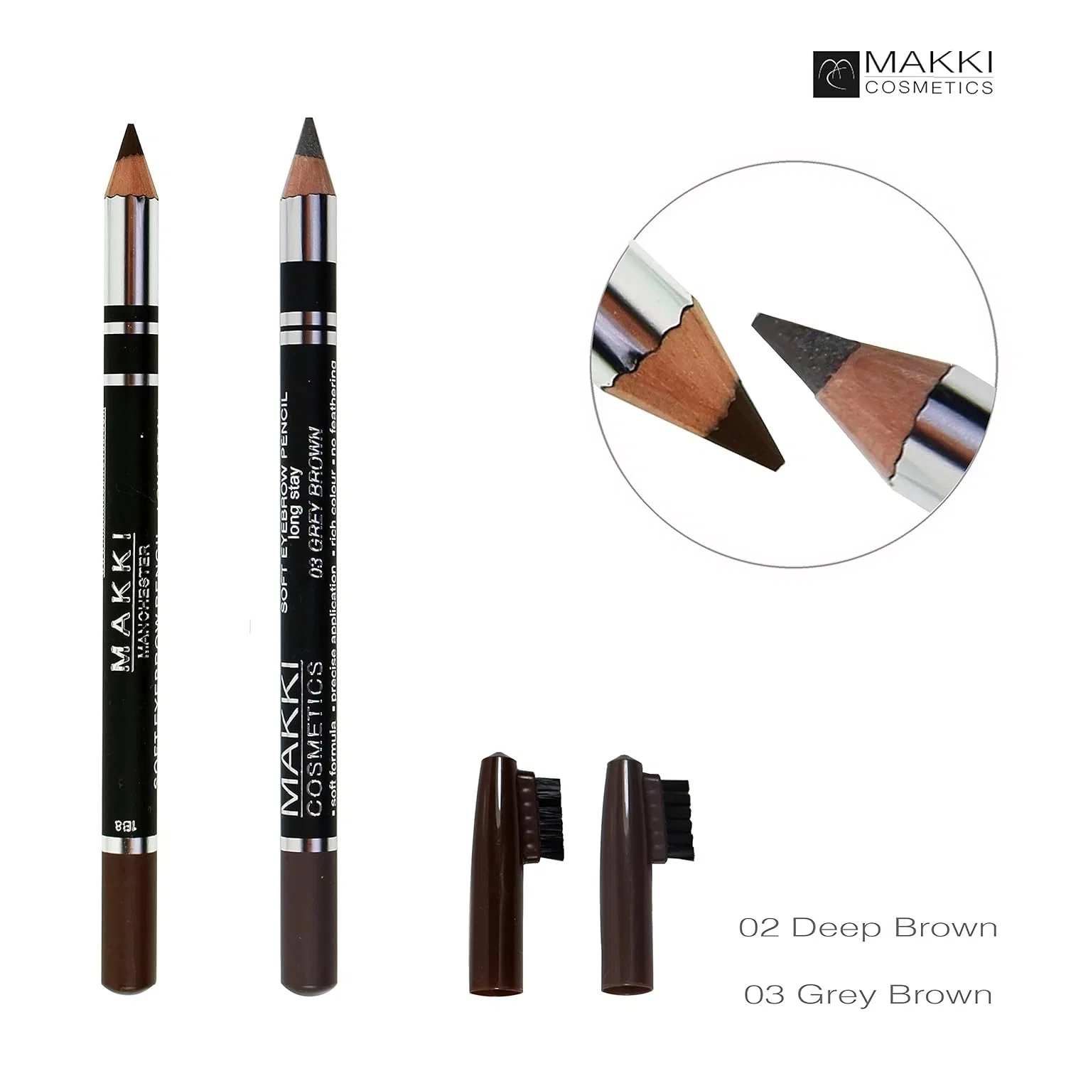 Мягкий и стойкий карандаш для бровей с щеточкой 03 Grey Brown от Makki Makki, 03 Grey-Brown — фото 2