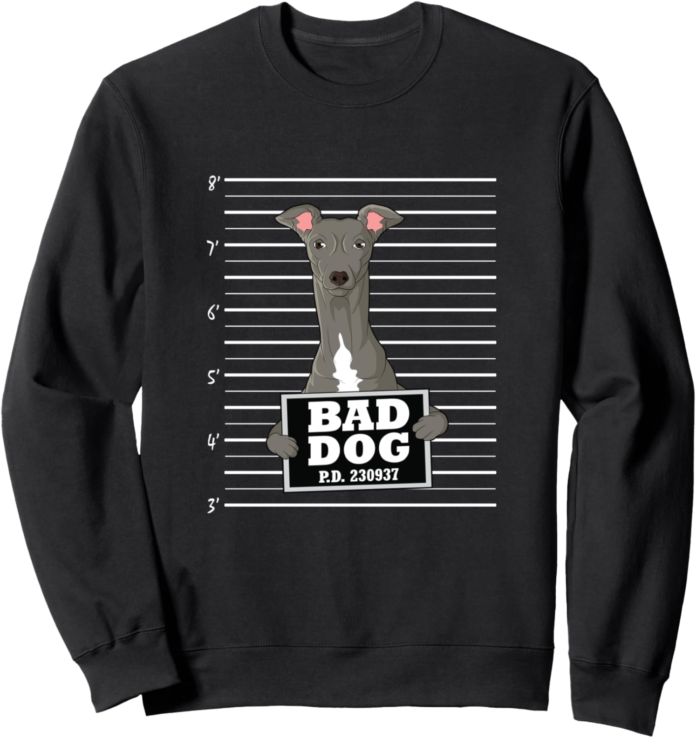 

Фотография грейхаунда, толстовка с надписью «Виновная собака» Bad Dog Mug Shot Greyhound, черный