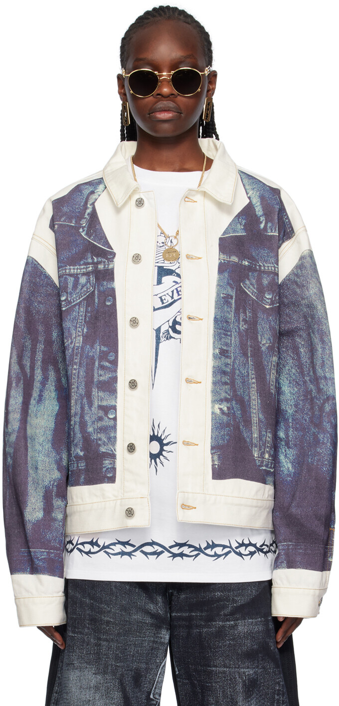 

Бело-синяя джинсовая куртка Trompe L'œil Jean Paul Gaultier, цвет White/Blue