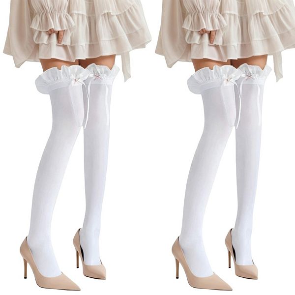 

2 пары женских чулок выше колена с рюшами и бантом из атласной ленты Anna-Kaci