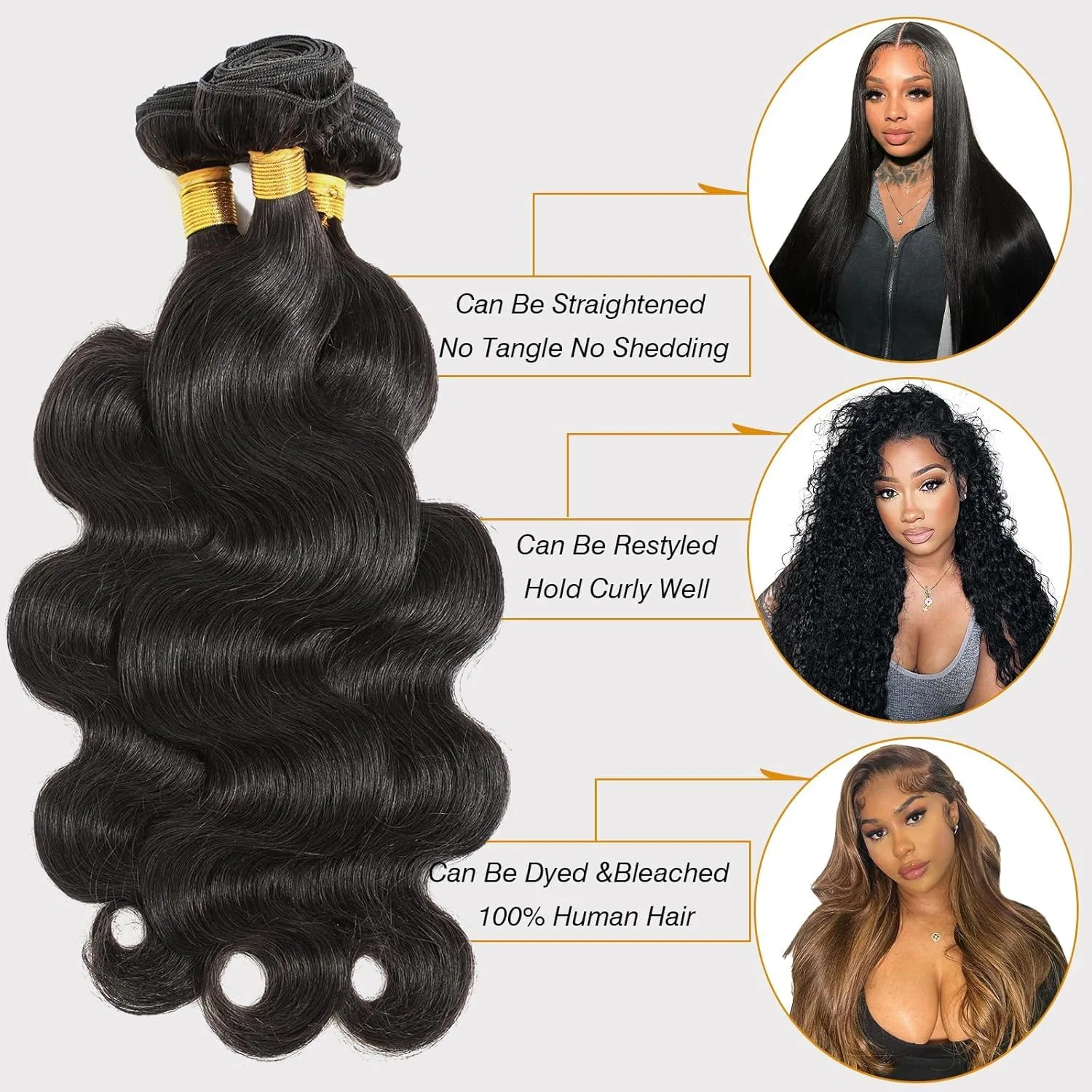 Накладные пряди Body Wave 10x10 см с кружевной застежкой из бразильских волос Fashion Vila, Natural Black — фото 2