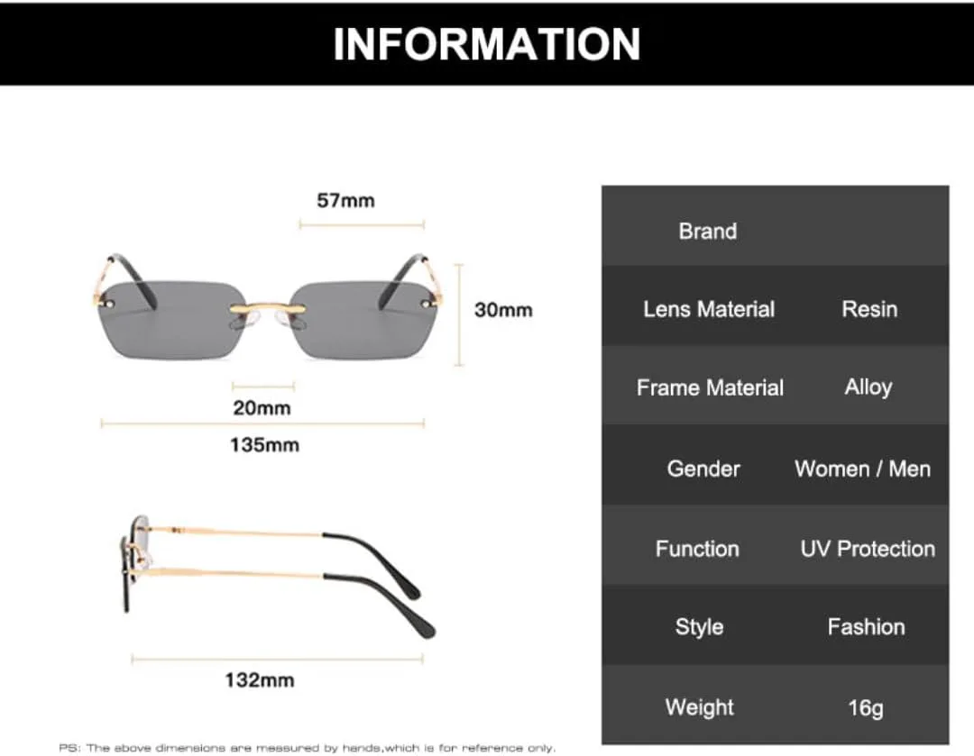 

Модные солнцезащитные очки без оправы, трендовые прозрачные, красные, синие, желтые, мужские, прямоугольные, с защитой от УФ-излучения UV400 UUPTTPL, Golden Clear