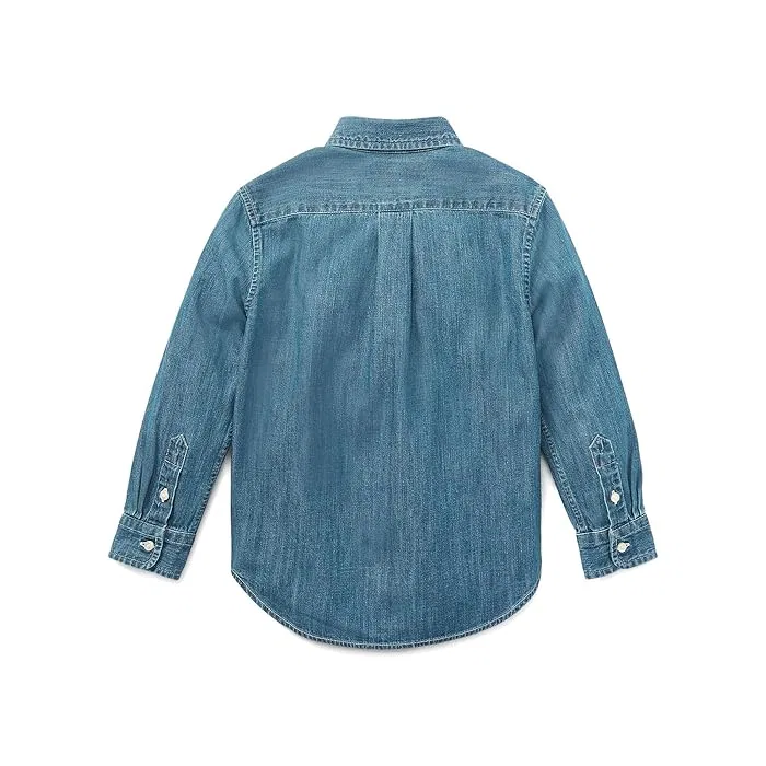 Рубашка хлопковая Cotton Chambray Shirt Polo Ralph Lauren Kids, Dark Blue — фото 2