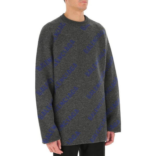 Свитер intarsia knit logo jumper 'dark grey' Balenciaga, серый — фото 4