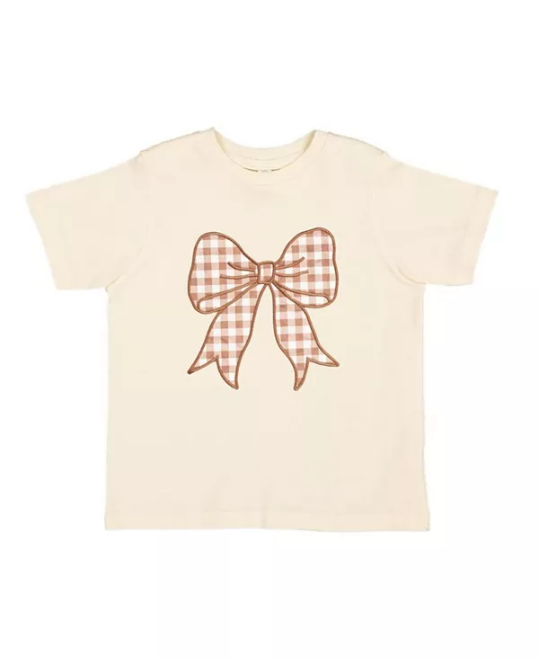 

Детская футболка с короткими рукавами в клетку с бантом - для малышек. Sweet Wink, бежевый