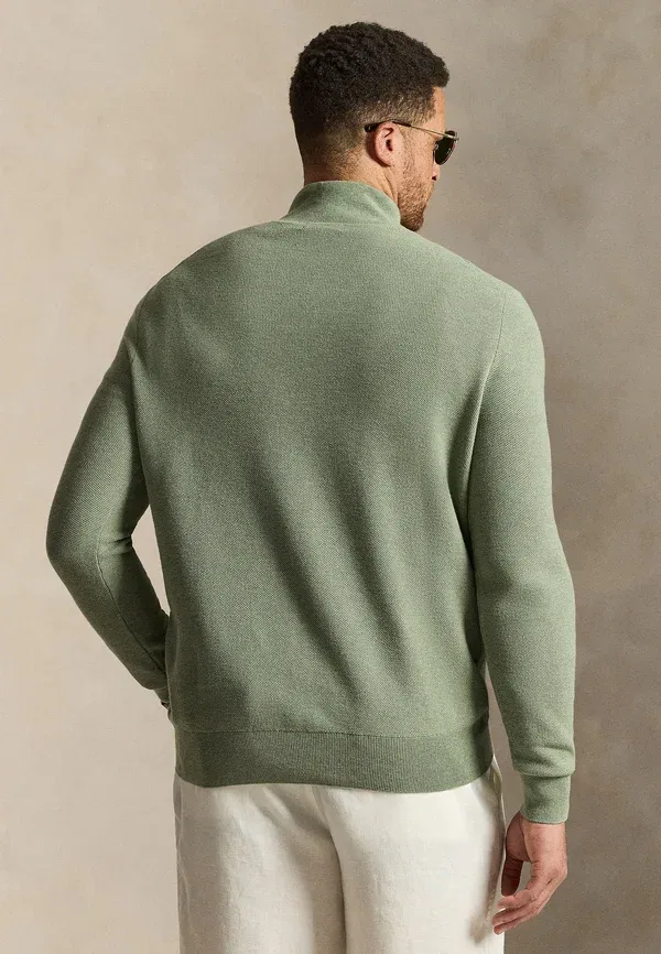 Свитер-свитшот из хлопкового трикотажа с четвертной молнией Polo Ralph Lauren Big & Tall, зелёный папоротник меланж — фото 3
