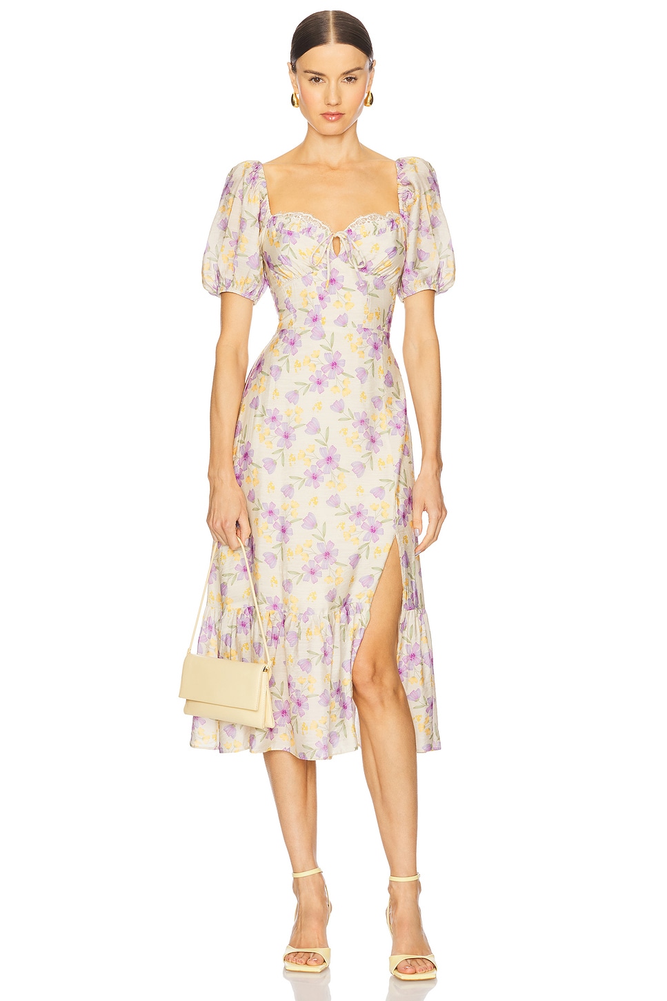 

Платье молочницы с кружевной отделкой Astr The Label, purple floral