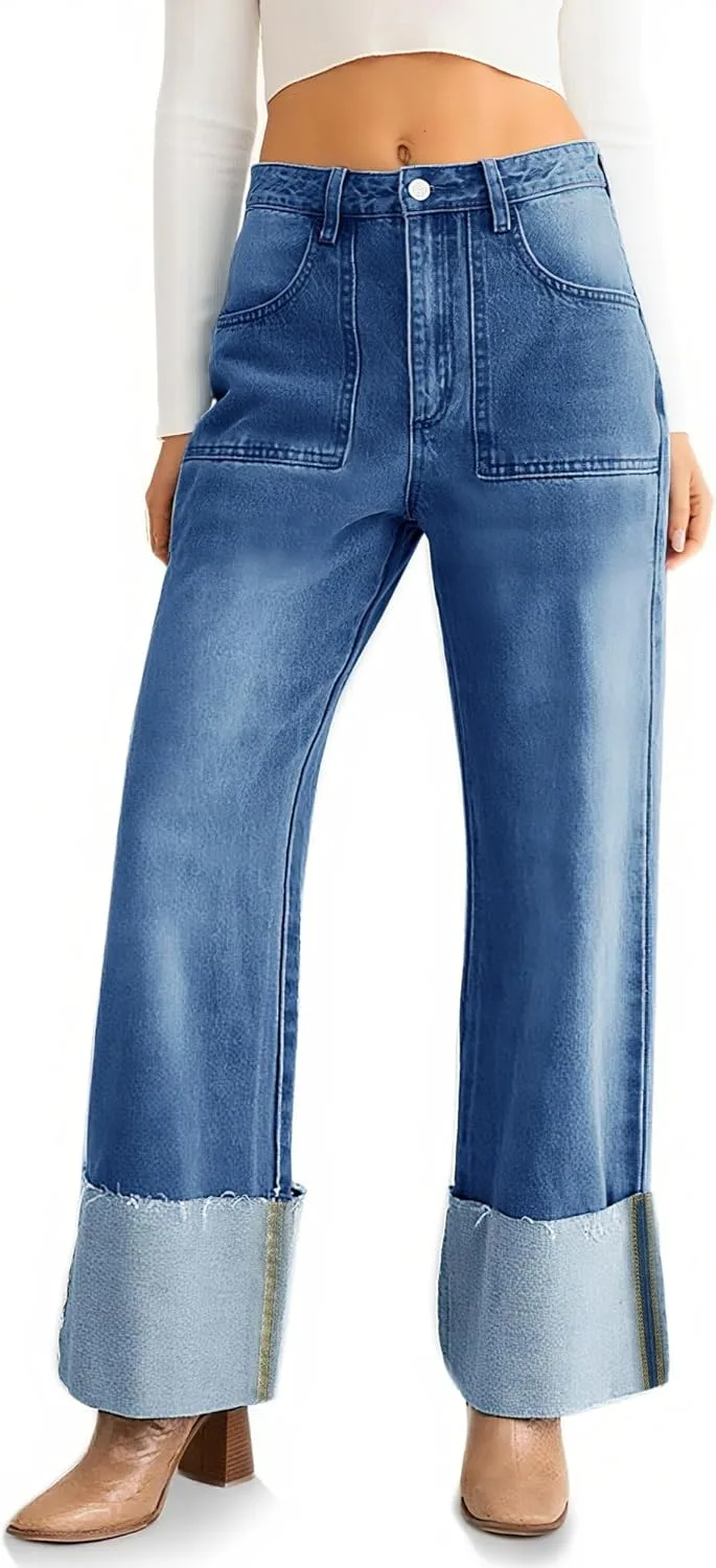 

Женские джинсы с высокой талией и широкими штанинами KKSONG