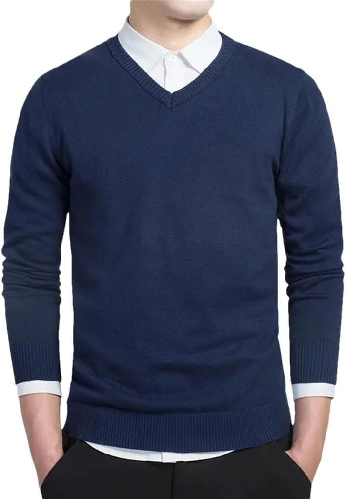 

Мужской однотонный вязаный свитер с V-образным вырезом