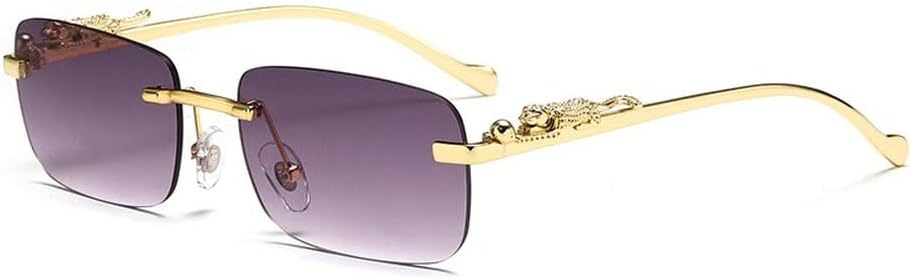 

Солнцезащитные очки без оправы, прямоугольные, винтажные, с металлическим каркасом и изображением головы леопарда. Модные солнцезащитные очки без оправы с тонировкой для женщин и мужчин GHVWYX, E