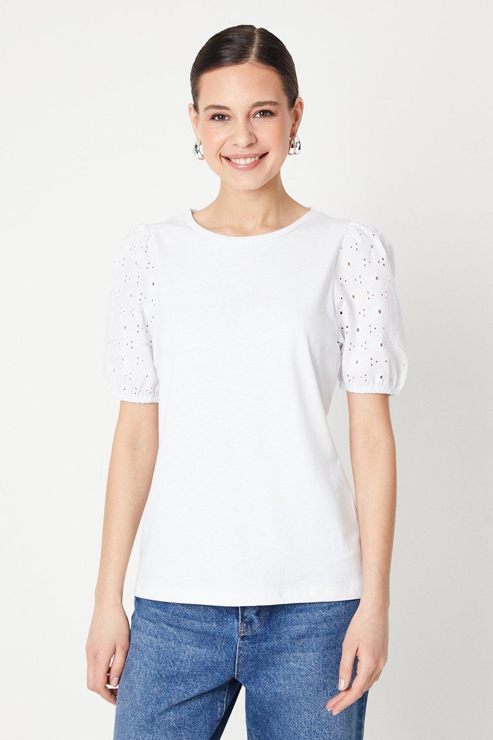 

Футболка Broderie с объемными рукавами Dorothy Perkins, белый