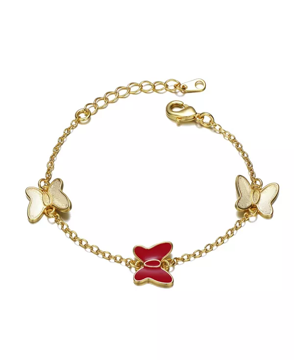 

Детский регулируемый браслет с покрытием из желтого золота 14 карат и подвесками в виде бабочек Gigigirl, red