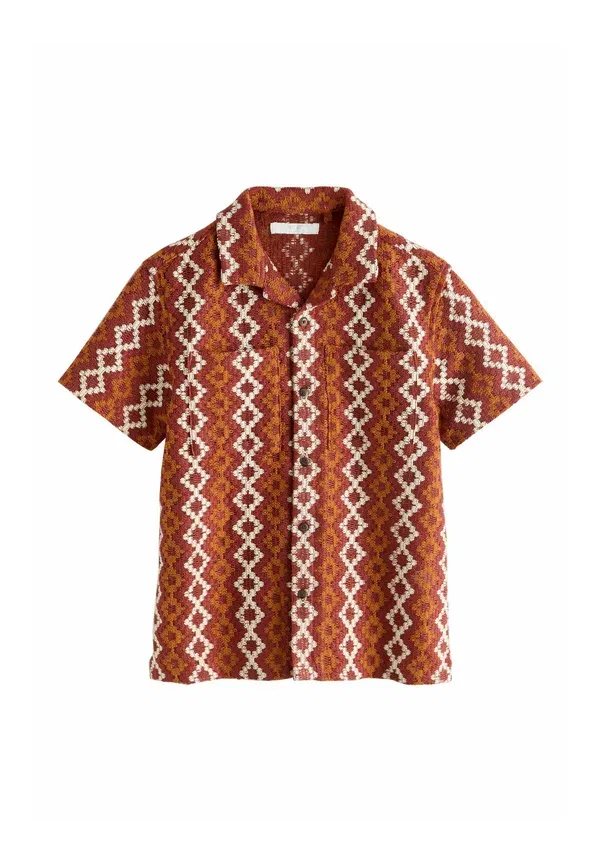 Рубашка Next, Regular fit short sleeve textured stripe revere shirt, ржаво-коричневый
