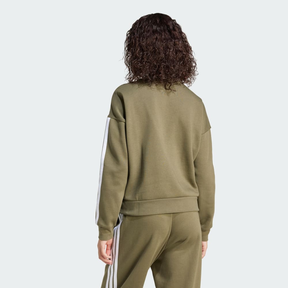 Толстовка Adidas Essentials 3-Stripes Fleece Sweatshirt, цвет Olive Strata/White — фото 2