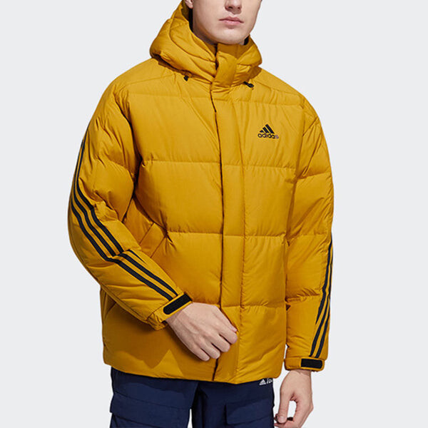 Пуховик adidas 3st Puffy Dwn J Casual Sports Stay Warm hooded down Jacket Yellow, желтый — фото 3