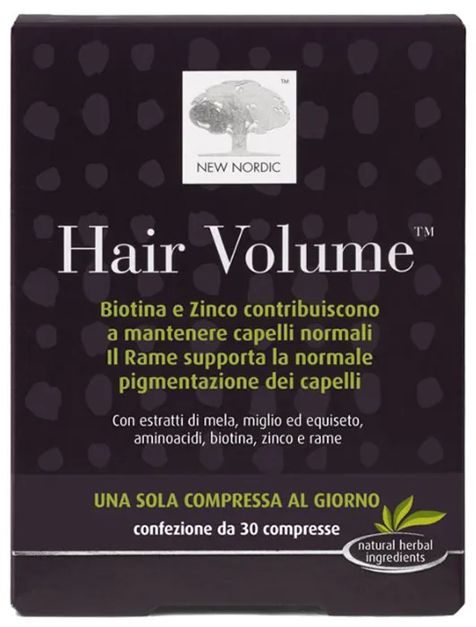 

New Nordic Hair Volume, оздоровительная добавка для волос и ногтей, 90 таблеток с экстрактом яблока