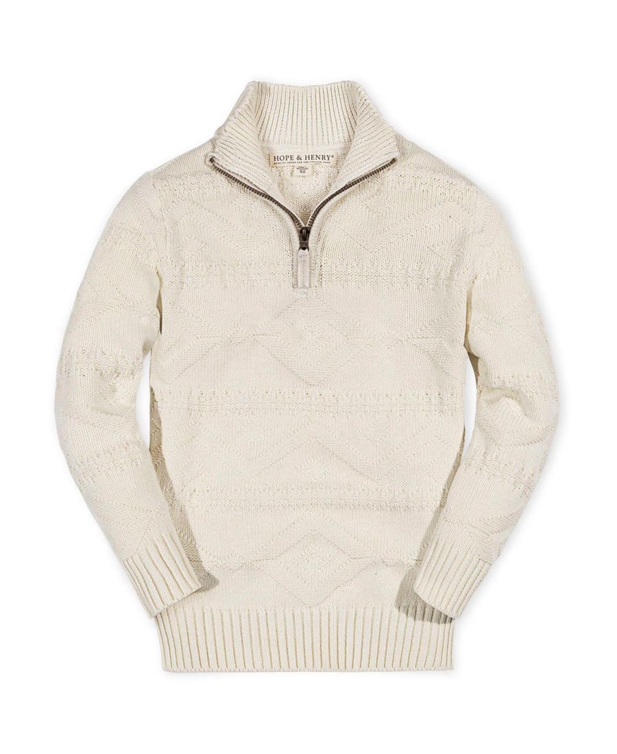

Детский свитер с длинными рукавами и молнией до середины груди, из органического хлопка Hope & Henry, Ivory geo texture