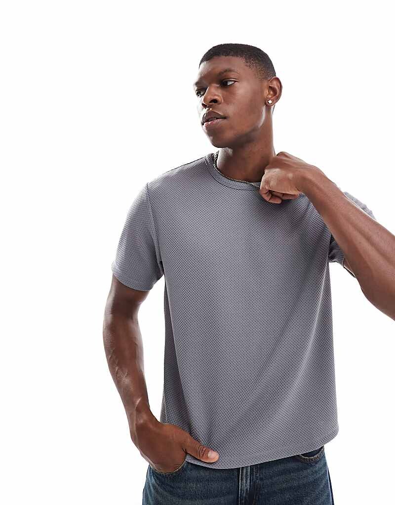 

ASOS DESIGN – серая футболка свободного кроя с вафельной текстурой
