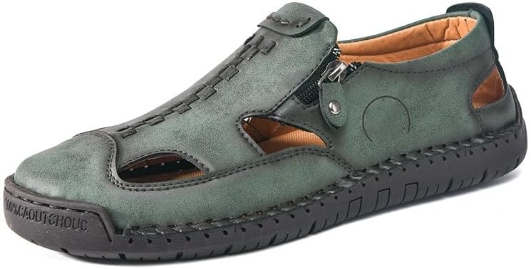 

Мужские кожаные спортивные сандалии с вырезами, повседневные с закрытым носком, на шлепанце, римские, для улицы и пляжа, с молнией, обувь рыбака Generic, зеленый