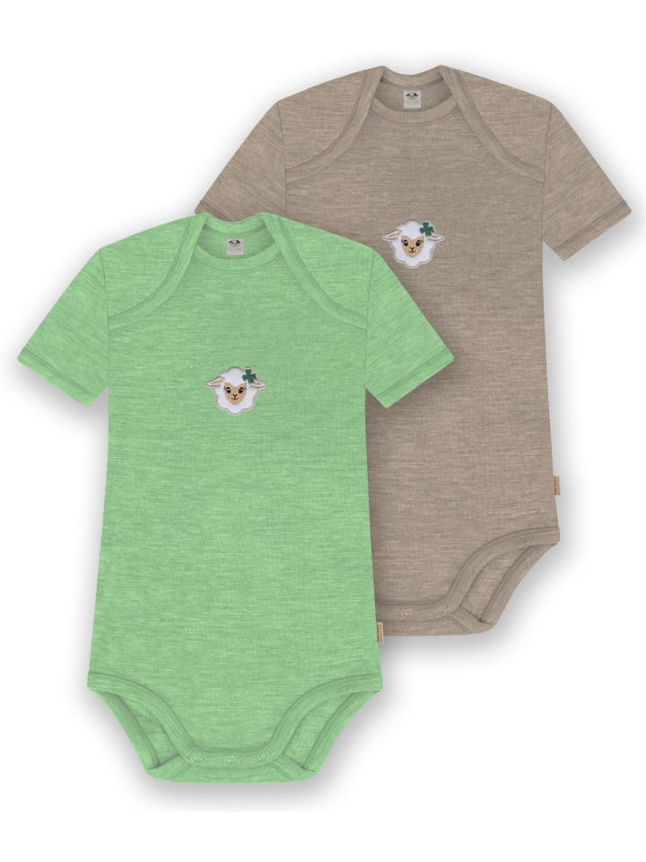 

Normani Outdoor Sports Комплект из 2 детских боди с коротким рукавом из мериносовой шерсти, цвет Тауранга, зелено-бежевый