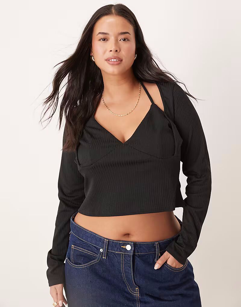 

Топ ASOS DESIGN Curve с длинными рукавами и воротом-халтером черного цвета ASOS Curve