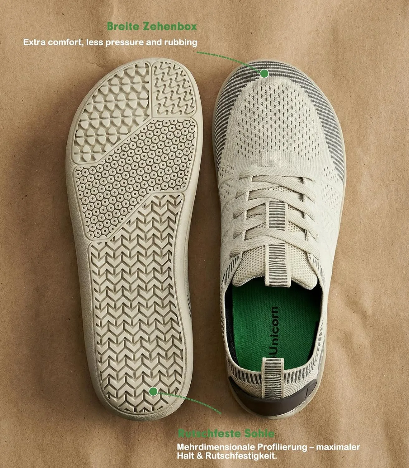 Кроссовки женские IceUnicorn Wide Barefoot Shoes, легкие, с новой поддержкой и высоким каблуком, дышащие, унисекс, мужские, минималистичные, для активного отдыха, бежевый — фото 2