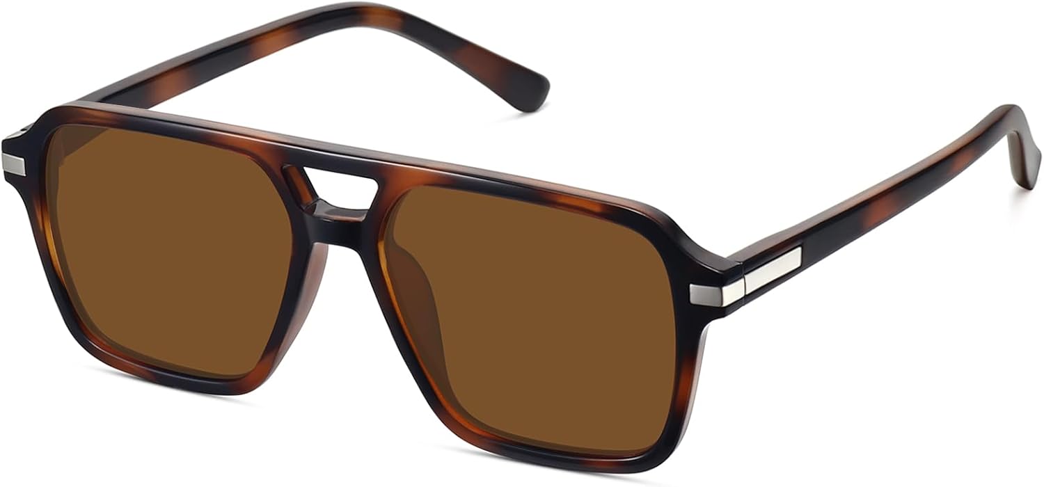 

Ретро-очки-авиаторы для женщин и мужчин, модные, классические, квадратные, в стиле 70-х, 80-х, 90-х, винтажные, с двойной перемычкой, модель FZN813 Fozono, Tortoise/Brown