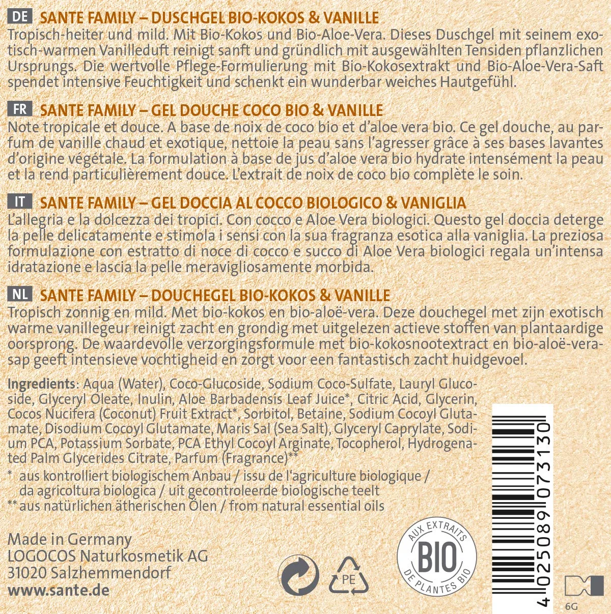 Семейный гель для душа «Био-кокос и ваниль» от Sante Family Sante Naturkosmetik — фото 2