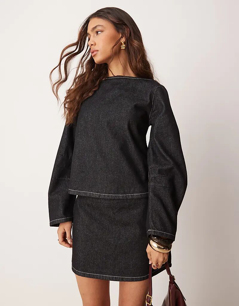 

Джинсовый топ с рукавами-коконами черного цвета ASOS DESIGN