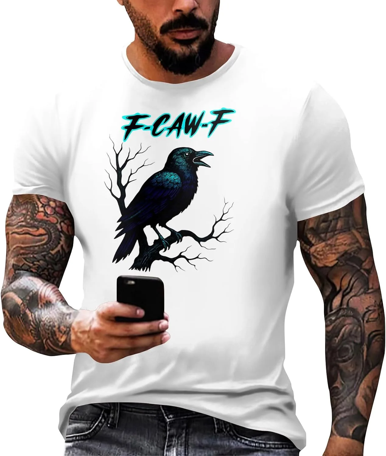 

Мужская футболка F-caw-F с принтом ворон FQZWONG