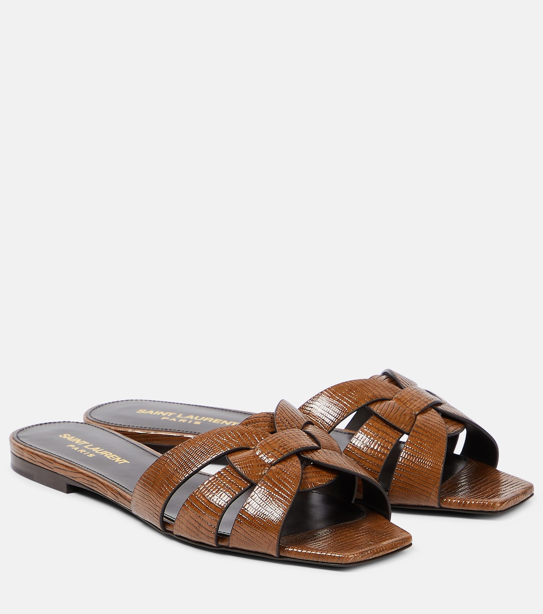 Сандалии из кожи с эффектом ящерицы Tribute Saint Laurent, Almond Brown
