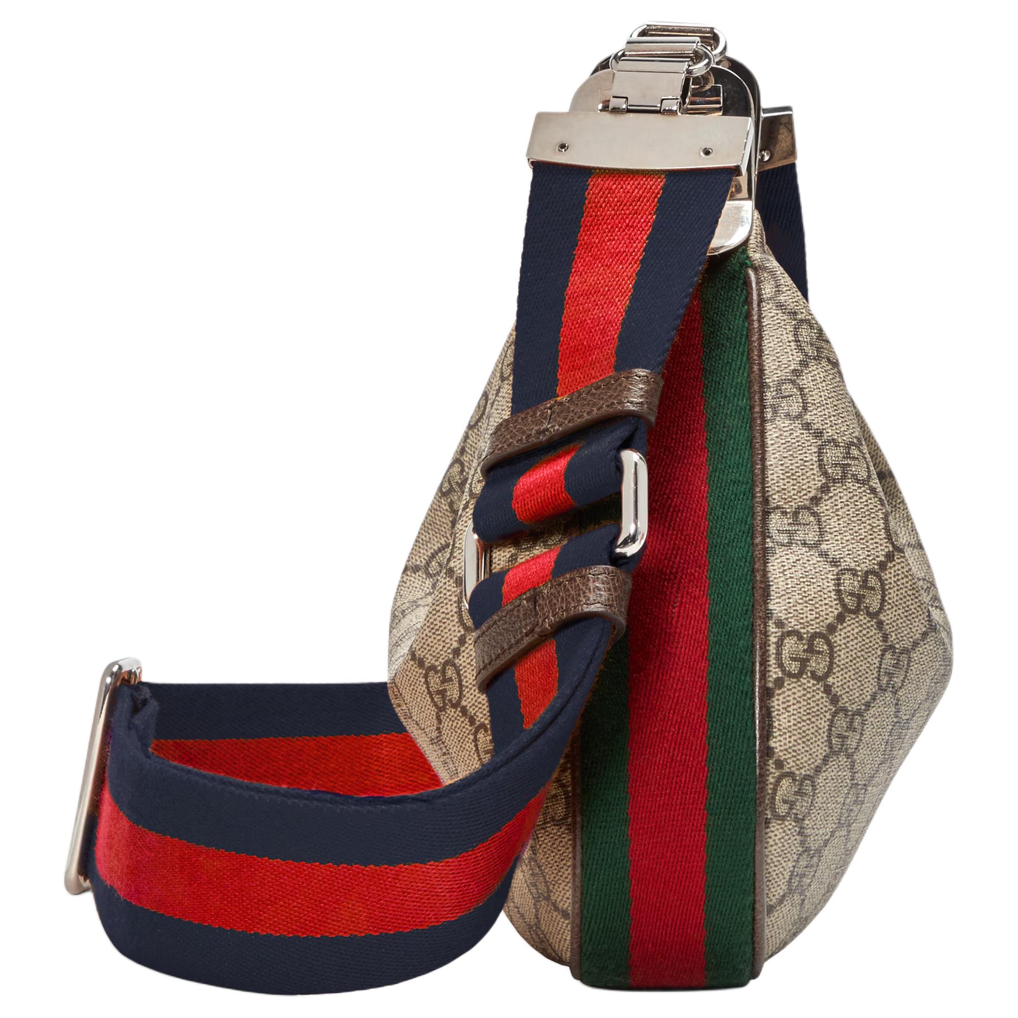 Сумка через плечо Attache GUCCI из хлопка с кожаной отделкой, бежевая — фото 3