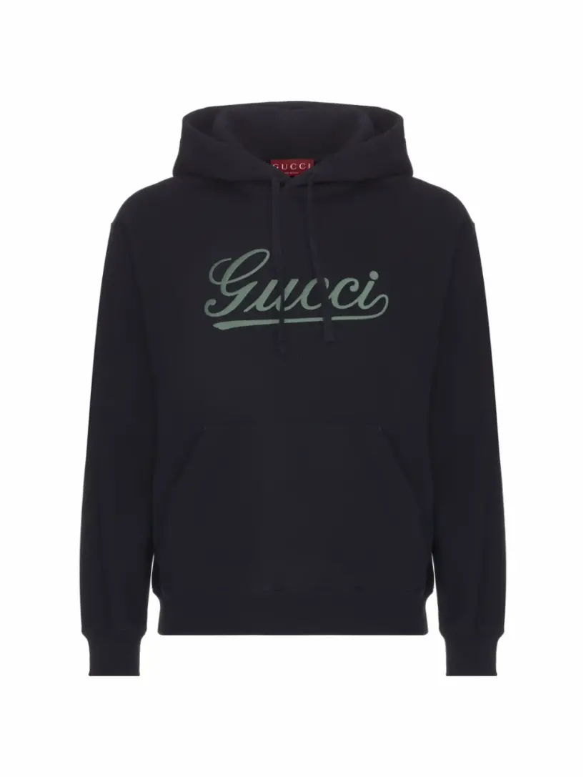 

Хлопковое худи с логотипом Gucci, тёмно-синий