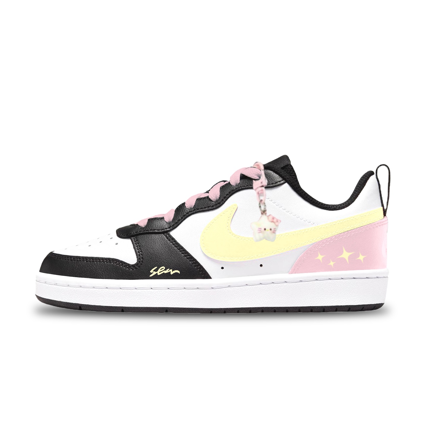 

Nike Кроссовки для скейтбординга Court Borough Yellow Pink Star Abrasion Resistant низкие детские unisex