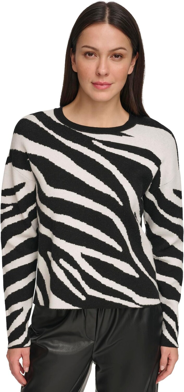

Свитер с круглым вырезом и длинными рукавами под зебру DKNY, цвет Ivory/Black