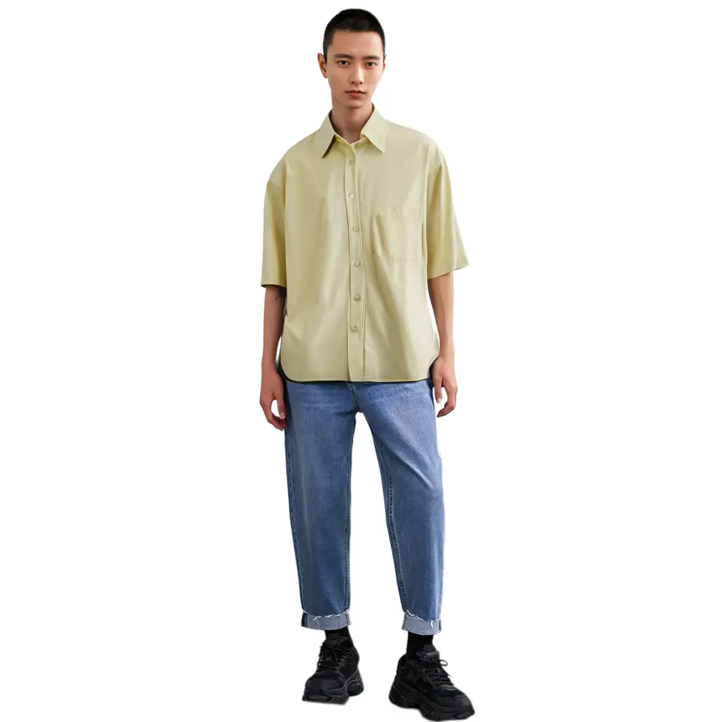 Мужская рубашка U Collection, светло-желтая Uniqlo, светло-желтый — фото 3