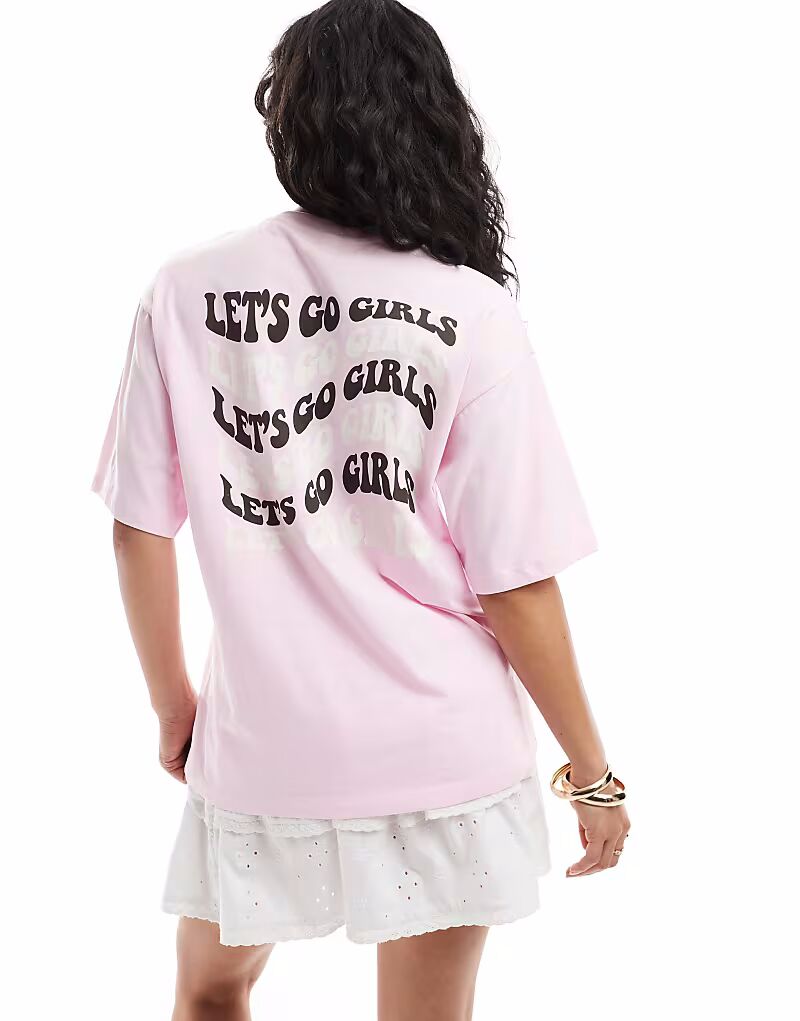 

Футболка JJXX oversize с принтом для девочек на спине розового цвета