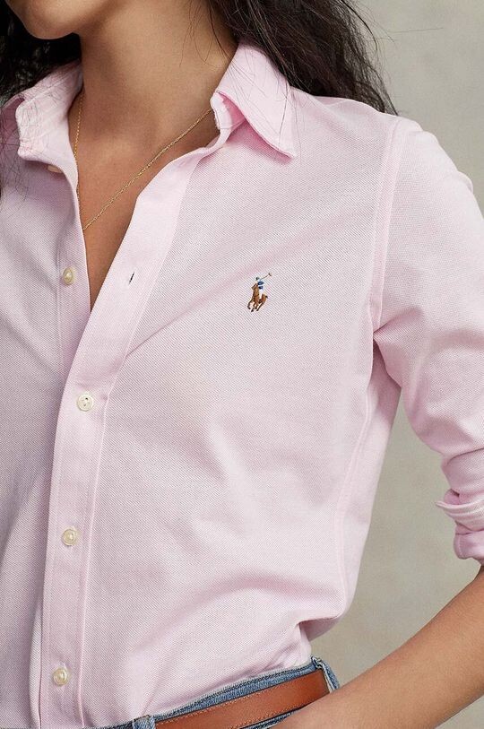Хлопковая рубашка Polo Ralph Lauren, розовый — фото 3