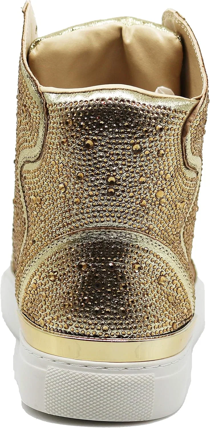Мужские высокие кроссовки Enzo Romeo с кристальным блеском и стразами, Gold — фото 4