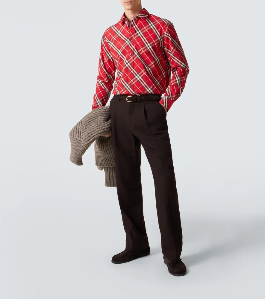 Рубашка Burberry Хлопковая в клетку, классический воротник, красный — фото 2