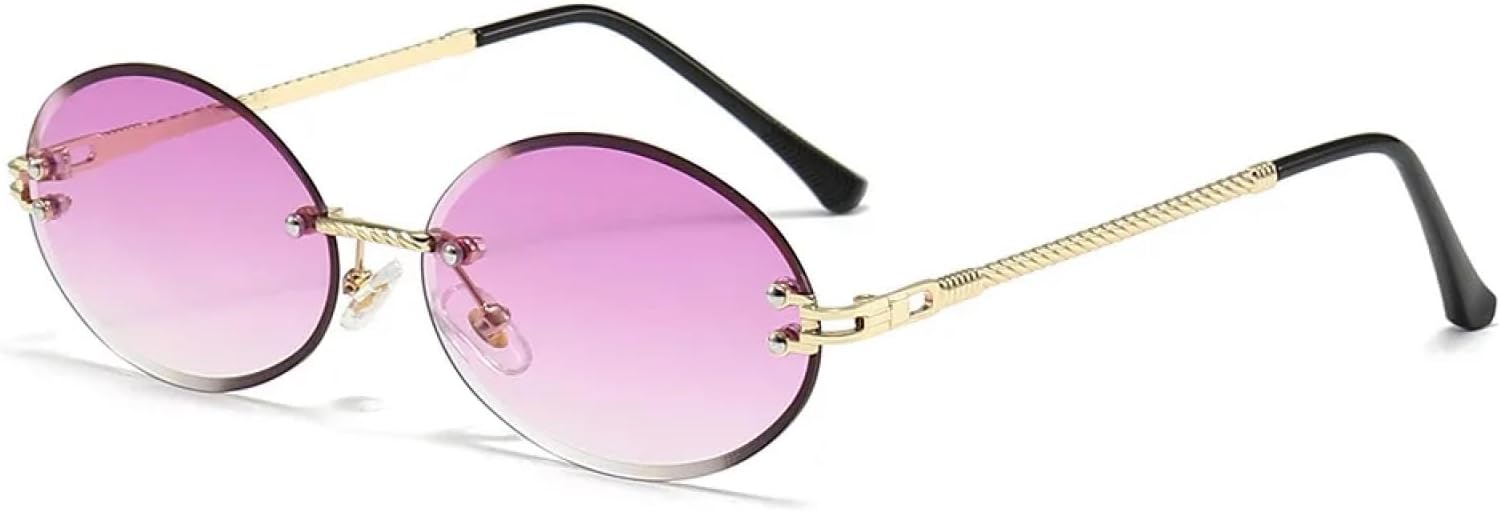 

Модные женские солнцезащитные очки без оправы овальной формы в стиле панк, мужские солнцезащитные очки для вождения, очки с защитой от УФ-излучения UV400 TKKTLLT, Gold Purple